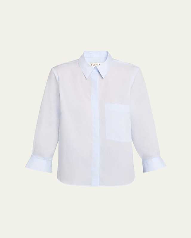Cotton Button-Front Boyfriend Shirt
